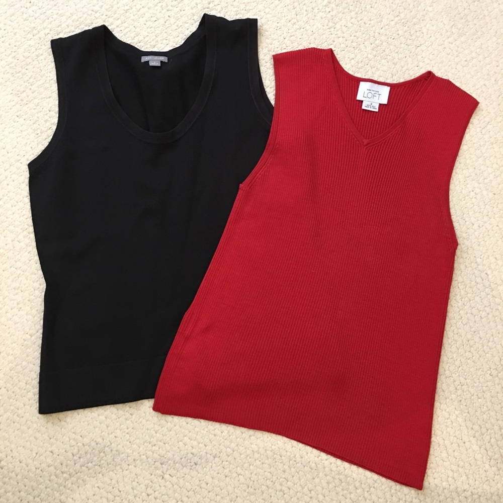 🐞LOFT Red Black Knit Sleeveless Tops- Small